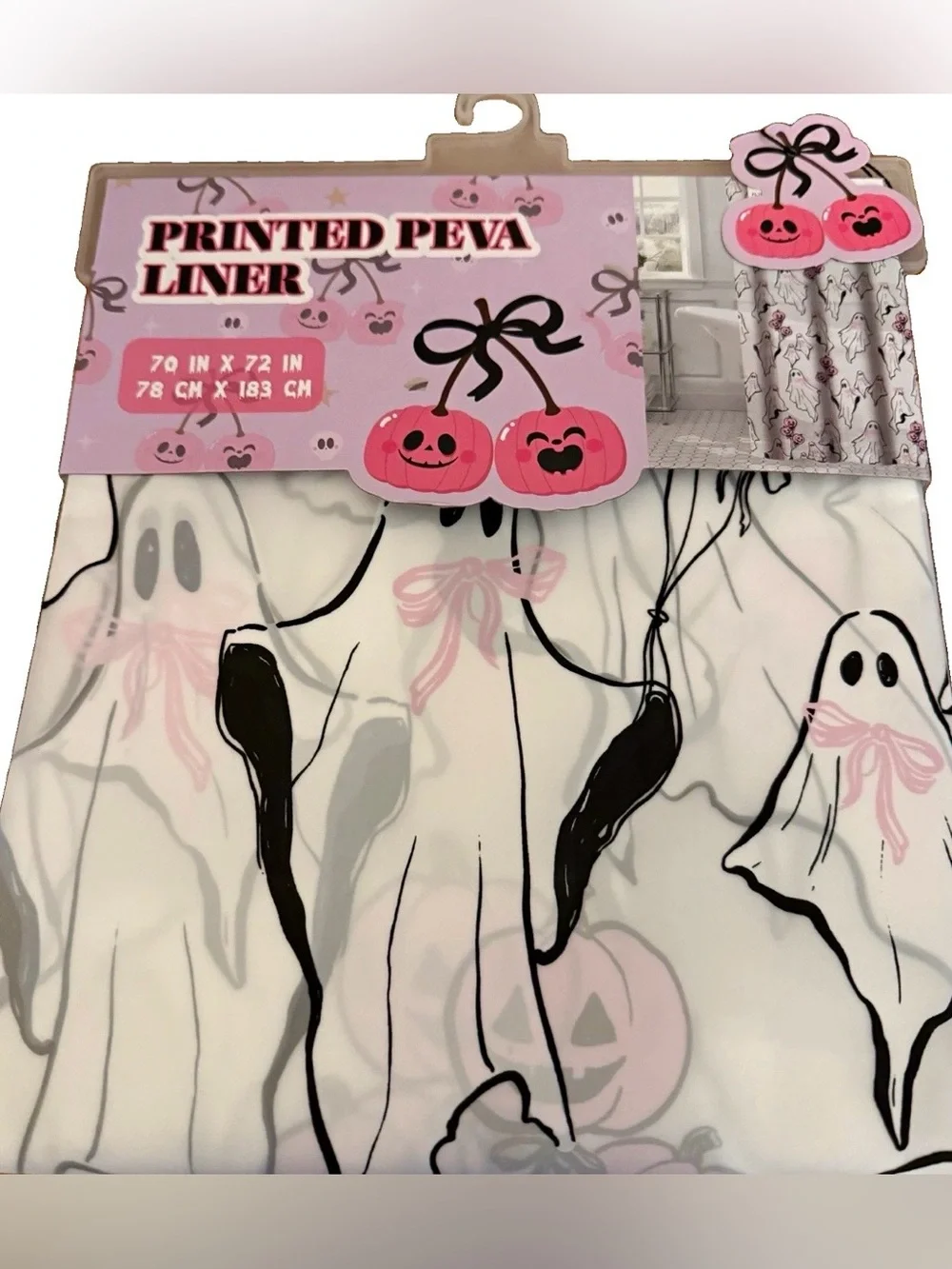 Printed PEVA Liner - Pink Ghost Pumpkin Shower Curtain Liner 70”x72” NWT